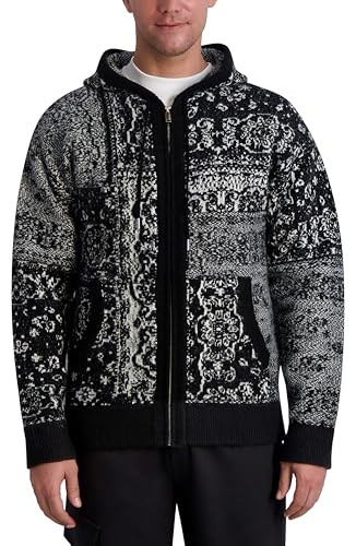 KARL LAGERFELD MEN'S ABSTRACT PATTERN HOODED SWEATER - SIZE MEN SMALL - S/M