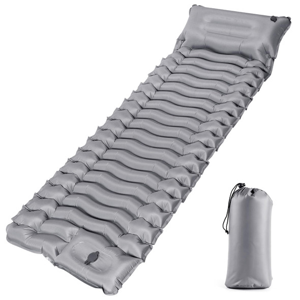 JNCONSOR Sleeping Pad Ultralight Inflatable Sleeping Mat Pillow & Foot Pump Gray