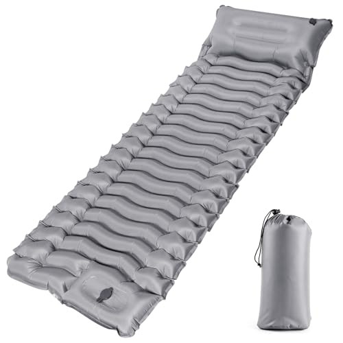 JNCONSOR Sleeping Pad Ultralight Inflatable Sleeping Mat Pillow & Foot Pump Gray