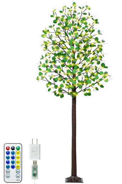 REMON 7FT 170 LED Lighted Eucalyptus Tree - Deco Tree, 17 Branches, 340 Leaves