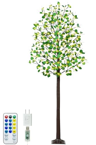 REMON 7FT 170 LED Lighted Eucalyptus Tree - Deco Tree, 17 Branches, 340 Leaves
