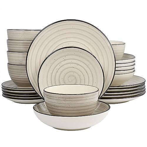ELAMA GIA 24 PIECE STONEWARE DINNERWARE SET CREAM New