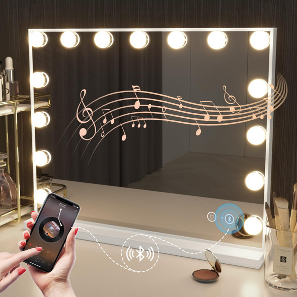 HANSONG VANITY MIRROR WITH LIGHTS BLUETOOTH 22.8"X18.4" - WHITE