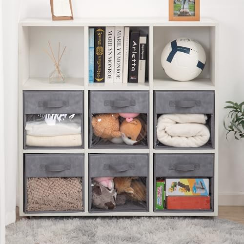 STORAGEIDEAS STORAGE CUBES 13" CUBE STORAGE BINS CLEAR WINDOW SET OF 6 - GRAY New