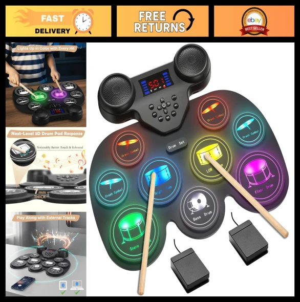 SHENZHENSHI GUANGZHIHONG TECHNOLOGY ELECTRIC DRUM SET 7 LED LIGHT - BLACK