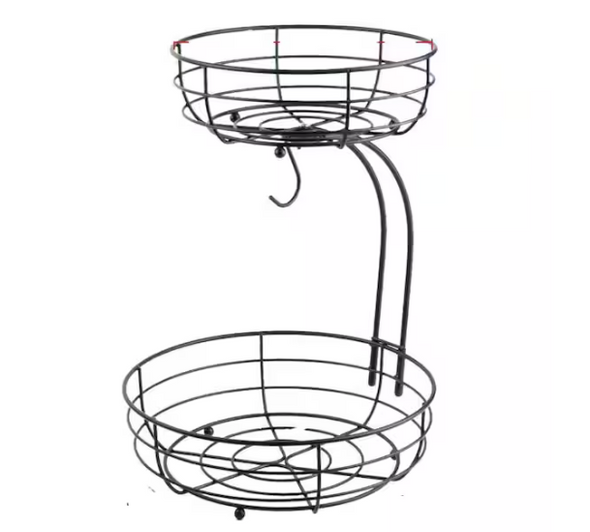 ANQTOVP 64 OZ. 2-TIER IRON COUNTERTO VEGETABLES BASKET BOWL STORAGE - BLACK