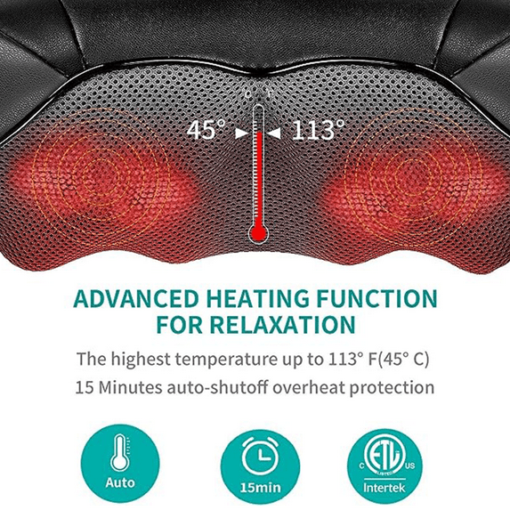 PONGUI NECK MASSAGER SHIATSU BACK NECK MASSAGER HEAT ELECTRIC SHOULDER - BLACK