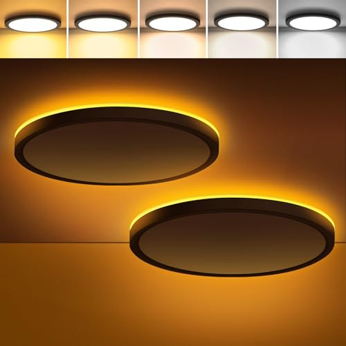 Brightever Black LED Flush Mount Ceiling Lights with Night Light 12" 2 Packs