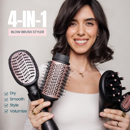 BEACHWAVER BWBLBR01 BLOW BRUSH - VERSATILE BLOW-DRY BRUSH FOR ALL HAIR - ROSE New