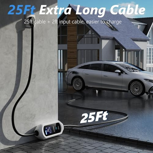NEFARACY LEVEL 2 EV CHARGER 40A 240V PORTABLE EV CHARGER WITH 25+2FT - WHITE