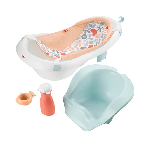 Fisher-Price Baby to Toddler Bath 4-in-1Tub with Backrest 2 Toys Summer Blossoms New
