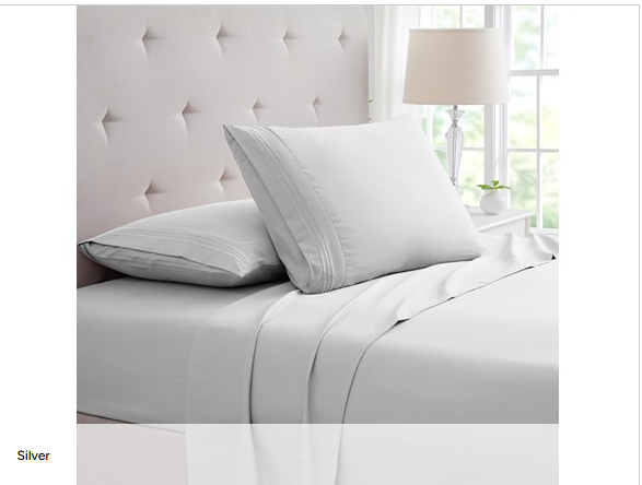 RAYON BAMBOO 4 PIECE 1800 CT LUXURY 3-LINE EMBROIDERED SHEET SETS QUEEN - SILVER