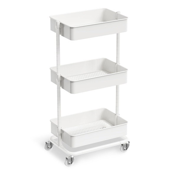 ORCHIDLEAF 3 TIER UTILITY ROLLING CART, HEAVY DUTY METAL ROLLING CART - WHITE