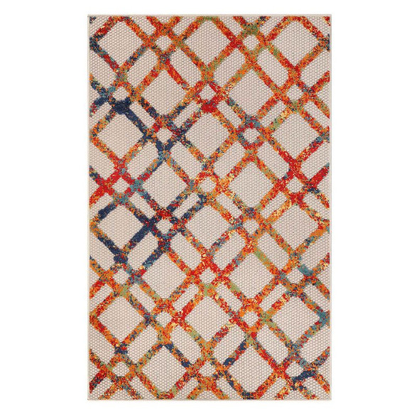 SUPERIOR GEOMETRIC MODERN DIAMOND LATTICE INDOOR OUTDOOR AREA RUG 5X7 - CREAM