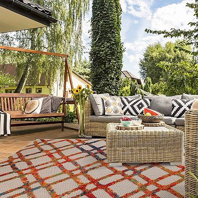 SUPERIOR GEOMETRIC MODERN DIAMOND LATTICE INDOOR OUTDOOR AREA RUG 5X7 - CREAM