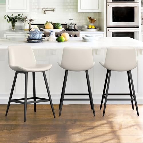 COZYMAN 24" COUNTER STOOL, MODERN BUCKET BARSTOOL SET OF 3, BACK, FOOTREST