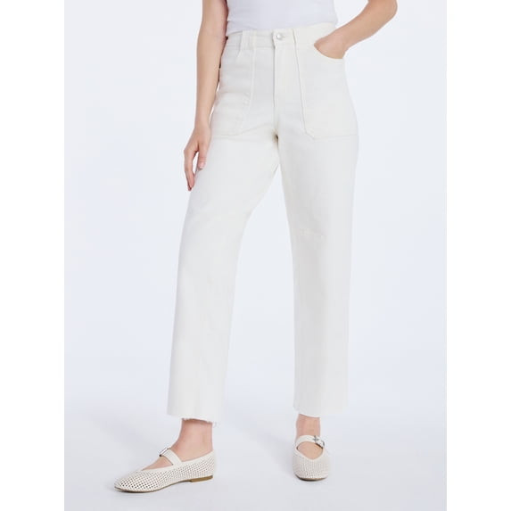FREE ASSEMBLY CROPPED CARPENTER BARREL JEANS 27" INSEAM - SIZE 10 VANILLA CREAM New