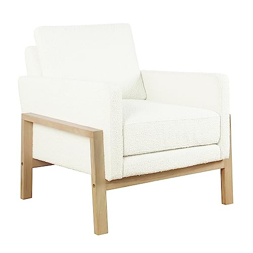 K8617-F2417 HomePop Wood Frame Accent Chair - Cream Boucle