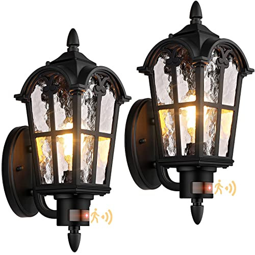 BESLOWE 16" 2-Pack Large Motion Sensor Outdoor Wall Light, Dusk Dawn - Black