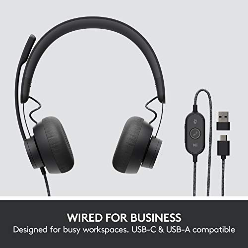 Logitech Zone Wired Noise Cancelling Headset, USB-C, USB-A Adapter - Graphite