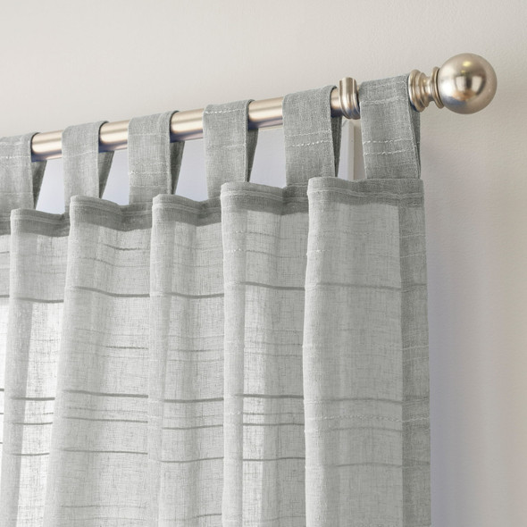 MAINSTAYS WOVEN STRIPE SHEER TAB TOP CURTAIN, SINGLE PANEL, 50"W X 84"L - SILVER