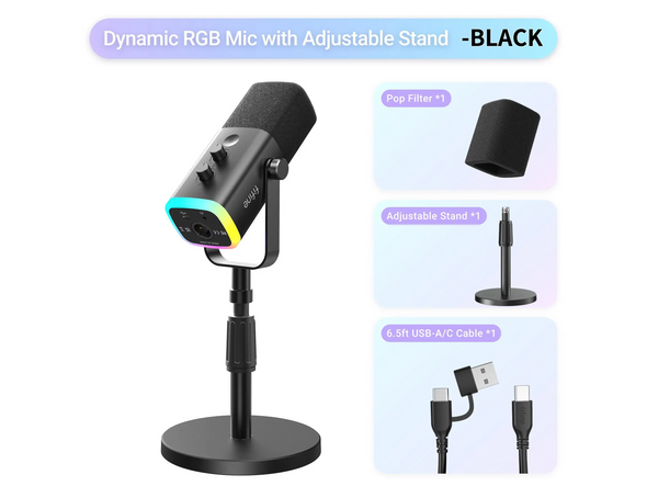 FIFINE AM8S Gaming Microphone with Adjustable Stand, Height Adjustable