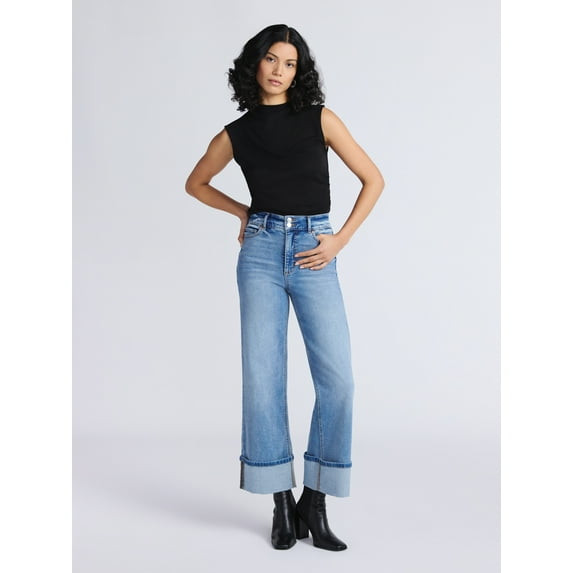 SOFIA BY SOFIA VERGARA PLUS MARGOT WIDE CROP SUPER HIGH RISE SIZE: 4 - MID WASH New