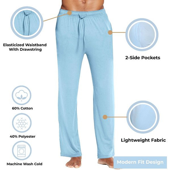 BLUE ICE MEN'S MODERN FIT CLASSIC LOUNGE PANTS - SIZE: MEN XL - LIGHT BLUE New