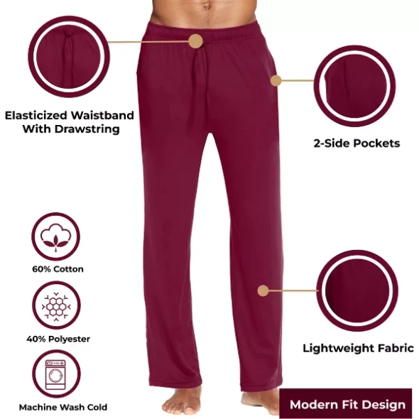 BLUE ICE MEN'S MODERN FIT CLASSIC LOUNGE PANTS - SIZE: MEN XL - BURGUNDY New