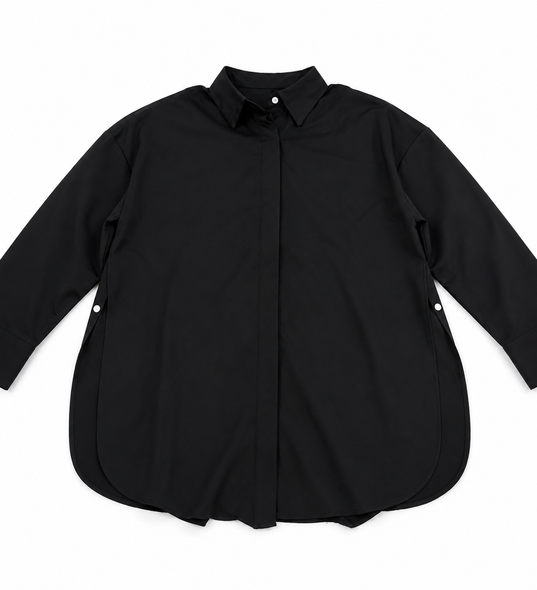 THE WARMY OVERSIZED LAPEL BUTTON SHIRT DRESS - SIZE: WOMEN XL - BLACK