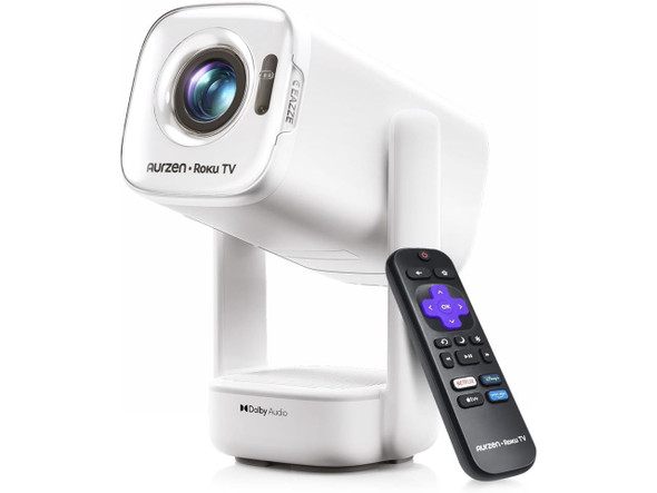 Aurzen Roku TV USB-C Powered Smart Portable Projector with Wifi and Bluetooth,