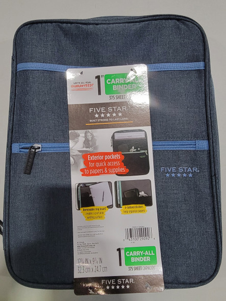 FIVE STAR MEA29092 1 IN FIVE STAR CARRY-ALL ZIPPER BINDER - BLUE New