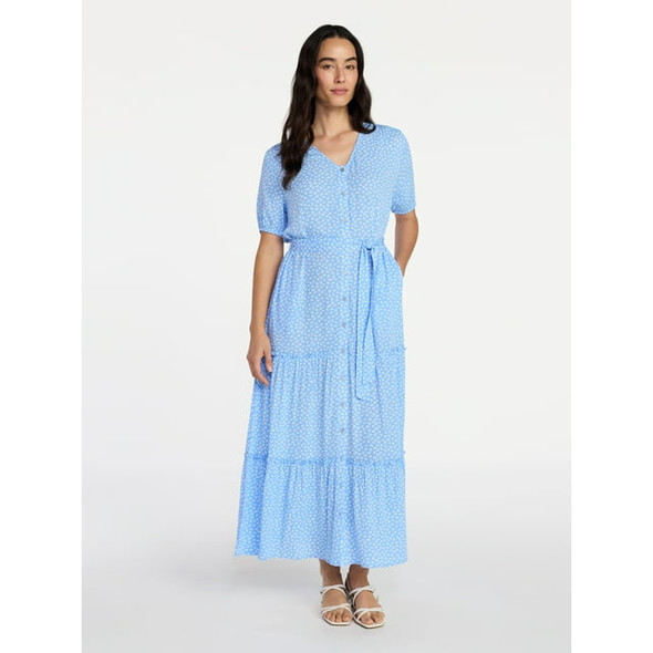 TIME AND TRU WOMEN’S CRINKLE MAXI DRESS SHORT SLEEVES - SIZE: XL - BLUE SPRINGS New