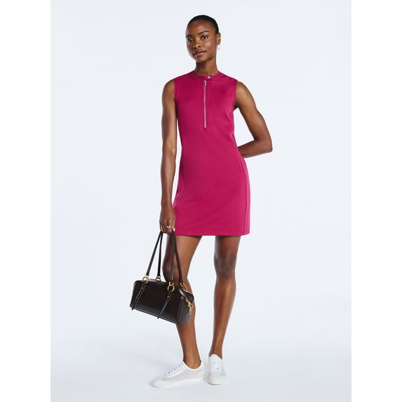 SCOOP WOMEN'S SCUBAKNIT MOTO DRESS - SIZE: WOMEN S (4-6) - MAGENTA BERRY New