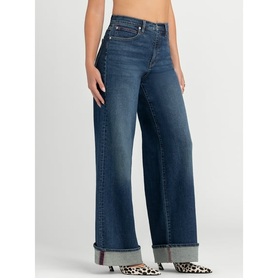 JESSICA SIMPSON FREESIA WIDE LEG JEANS, 32" INSEAM - SIZE: WOMEN 12 - DARK WASH New