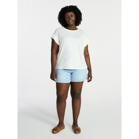 TERRA & SKY WOMEN'S PLUS RUFFLE SHORT SLEEVE TEE  - SIZE: 2X - WINTER WHITE New