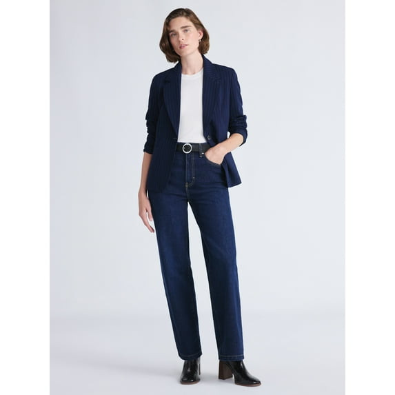 FREE ASSEMBLY WOMEN'S HIGH RISE STRAIGHT JEANS 30" INSEAM - SIZE: 8 - DREAM WASH