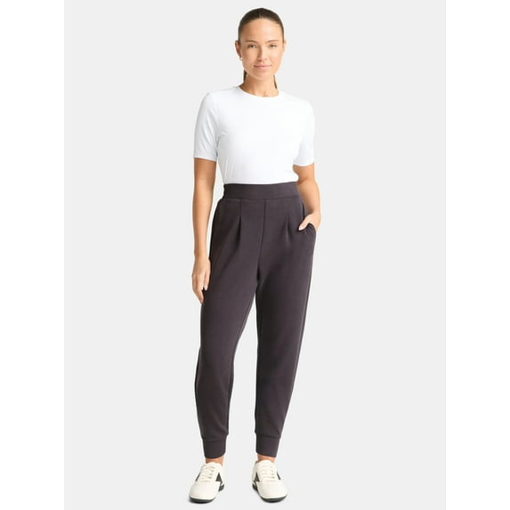 AVIA WOMEN'S SCUBAKNIT PLEAT JOGGERS POCKETS - SIZE: WOMEN M - SANDWASHED BLACK New