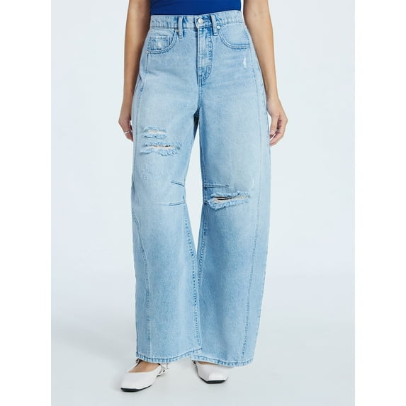 SCOOP HIGH-RISE ANKLE BARREL JEANS DISTRESSED DETAILS - SIZE: WOMEN 2 - SIMONA New
