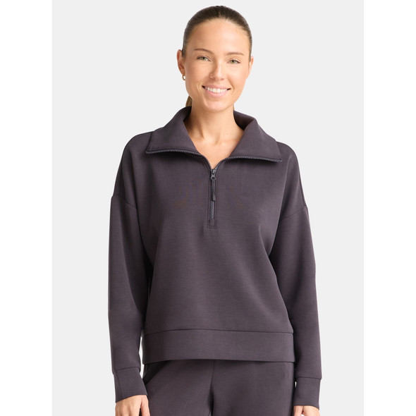 AVIA WOMEN'S SCUBAKNIT QUARTER ZIP PULLOVER - SIZE: WOMEN S - SANDWASHED BLACK