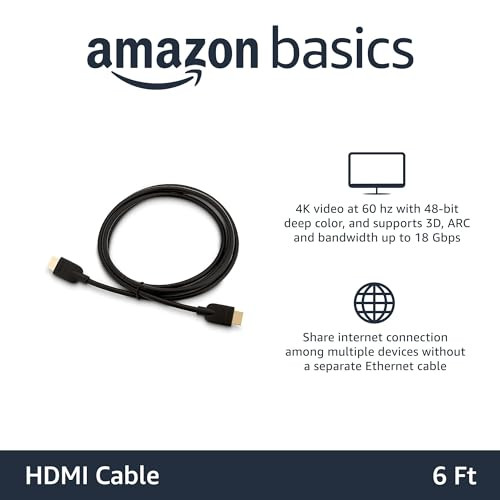Amazon Basics 6ft HDMI Cable, 3-Pack, Each 6 ft, High-Speed 4K@60Hz HDMI 2.0 New