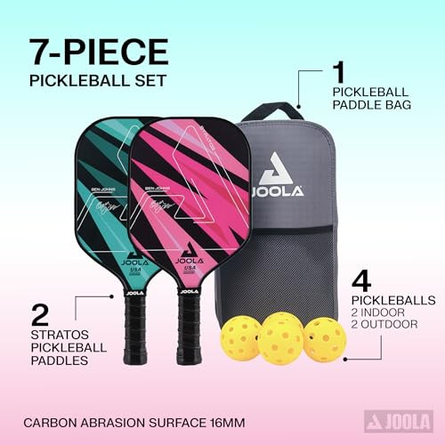JOOLA PICKLEBALL PADDLES SET OF 2 REINFORCED FIBERGLASS SURFACE - TEAL/PINK