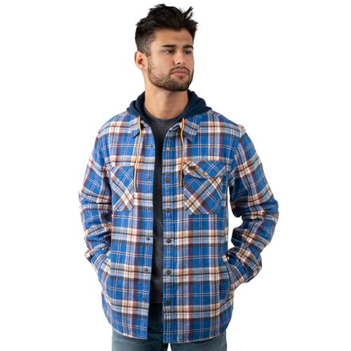 FIELD & STREAM MEN'S WIDGEON WAFFLE HOODED FLANNEL SHIRT 2XL SECURE BLUE PLAID