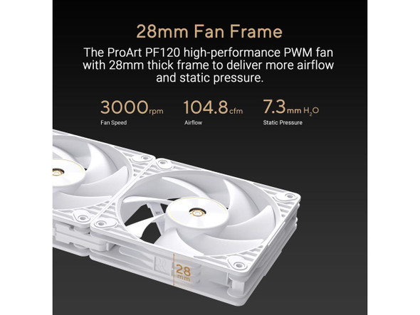 ASUS ProArt PF120 White Edition 3-Pack 120mm PWM Fans, 3000RPM, High