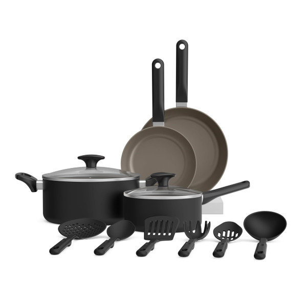 BELLA 12 PIECE COOKWARE SET EVERGOOD CERAMIC NONSTICK COATING - BLACK