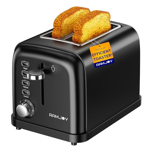 RAMJOY BLACK TOASTER 2 SLICE EXTRA WIDE SLOT TOASTER - BLACK New