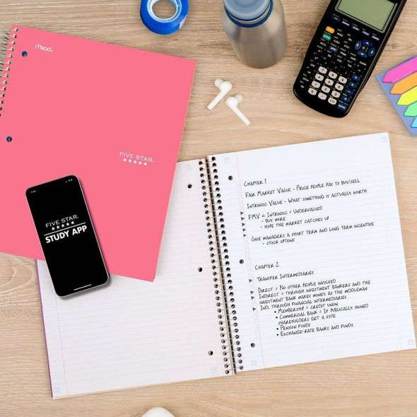 FIVE STAR 8.5"X11" 1 SUBJECT COLLEGE RULED NOTEBOOK 100 PAGES - PROM PINK
