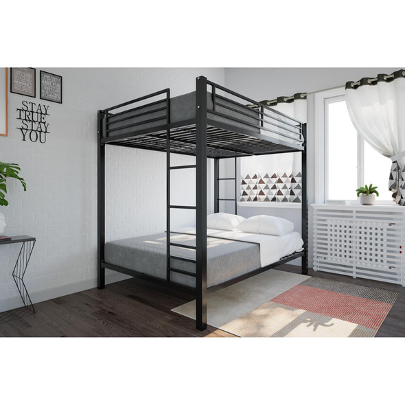 DHP FULL OVER FULL METAL BUNK BED, SPACE-SAVING KIDS STURDY FRAME - BLACK New