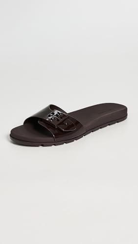 157872-200 TORY BURCH WOMEN'S BUCKLE SLIDES/WOMEN'S MEDIUM SIZE 8 DARK COCOA