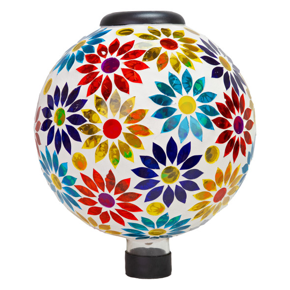 Sunnydaze 10-Inch Solar Gazing Ball Garden Outdoor Glass Gazing Globe - Dahlias